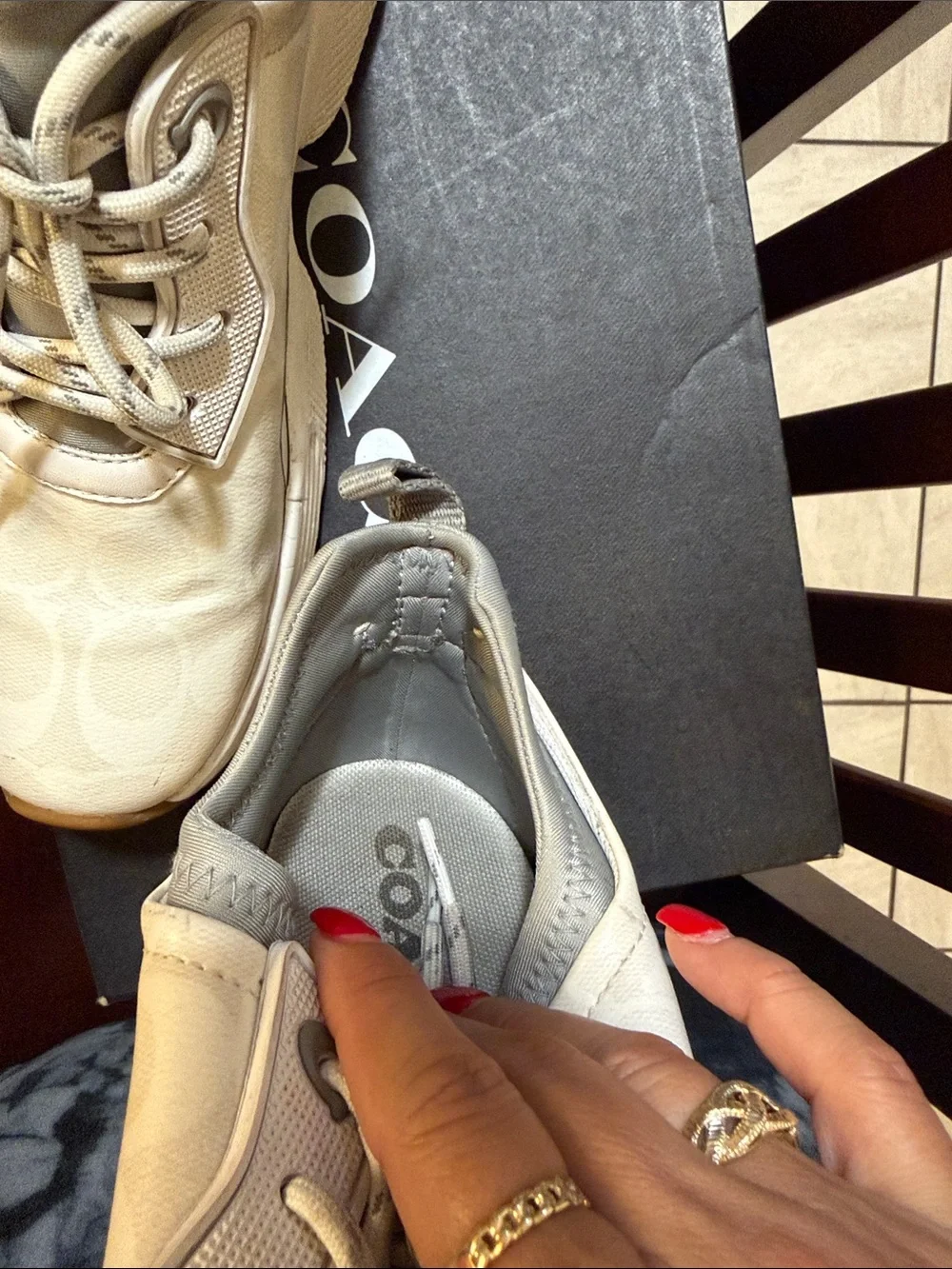 Coach women’s Off-White Signature Logo Athletic Sneakers with Gum Toe